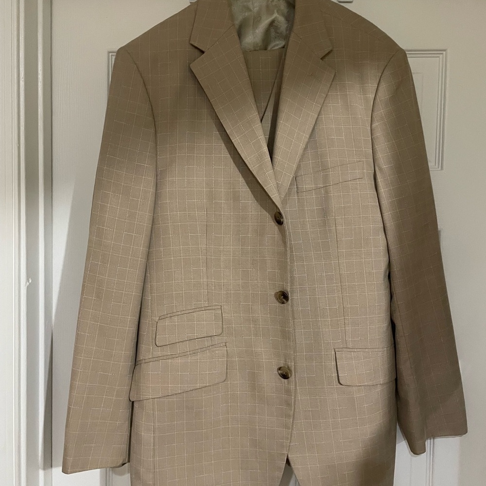 Elegant Tan Checkered 3 piece suit
